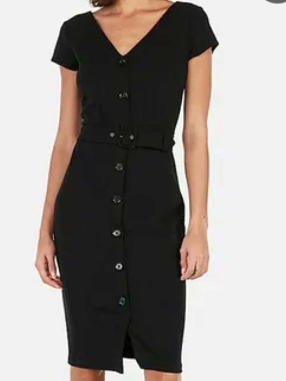Express Black Sheath Dress faux Button-Front Midi Dress with Belt size XS